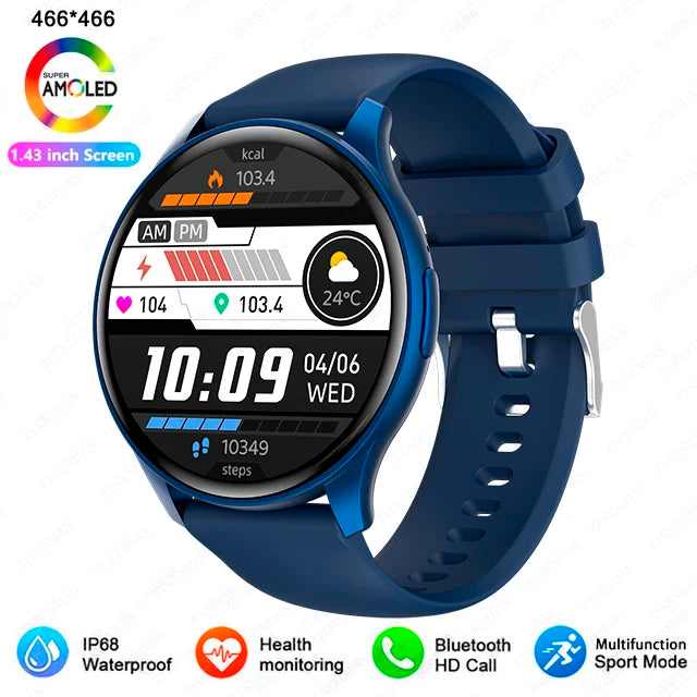 2024 New For Xiaomi Huawei 1.43 inches Bluetooth Call Smartwatch Women Men AMOLED 466*466 HD Pixel Display Smartwatches Ladies