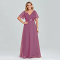Women's Plus Size Evening Dress Long Simple Elegant V Neck Ruffled Chiffon Formal Wedding Party Dress Bridesmaid Dress Ballgown
