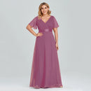 Women's Plus Size Evening Dress Long Simple Elegant V Neck Ruffled Chiffon Formal Wedding Party Dress Bridesmaid Dress Ballgown