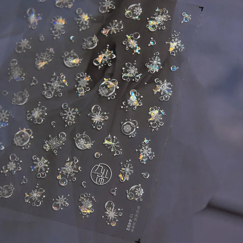 1Pcs Luxury Gold Christmas Nail Decorations Stickers Press on Nails 5D Laser Snowflake Christmas Tree Nail Art Sticker Decal DIY