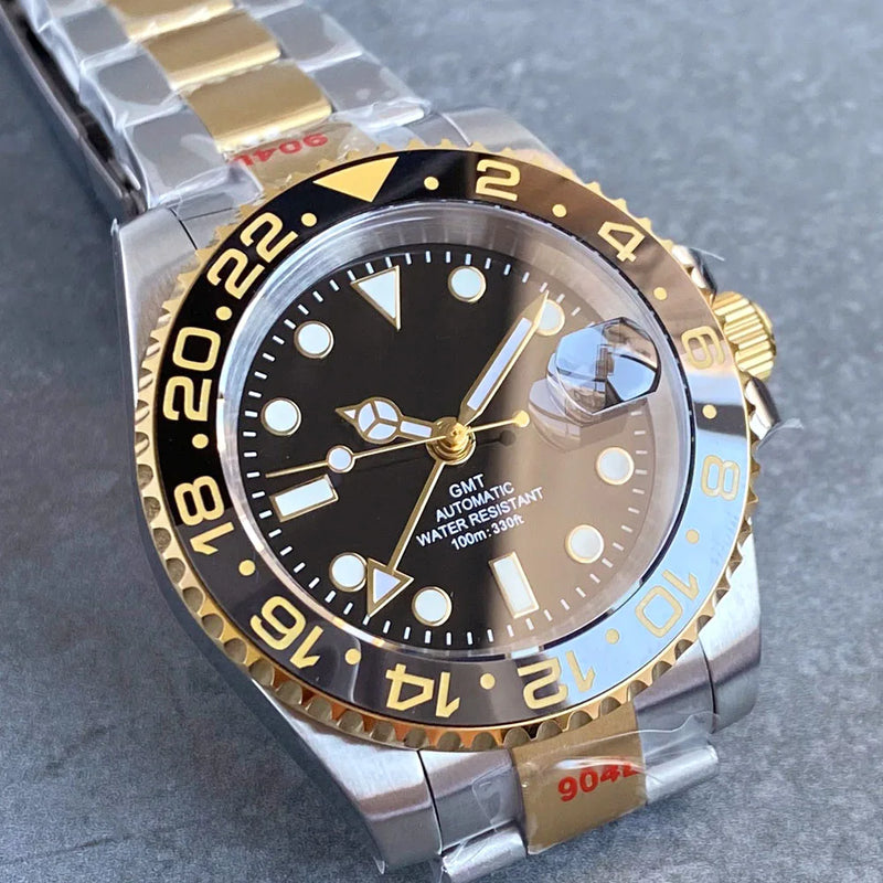 Gold Tow Tone NH34A GMT Movement Diving Watch for Men Automatic Watches Mechanical Swim Jubilee Bracelet 200m Waterproof Date