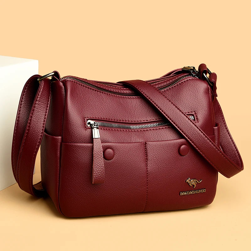 Fashion 100% Cow Leather Crossbody Luxury Designer Genuine Leather Handbag Women's Solid Color Lady Tote Shoulder Messenger Bag