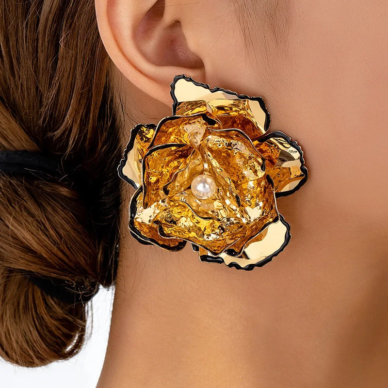 Exaggerated Geometric Flower Metal Stud Earrings For Women Party Gift Holiday Fashion Jewelry Ear Accessories AE126