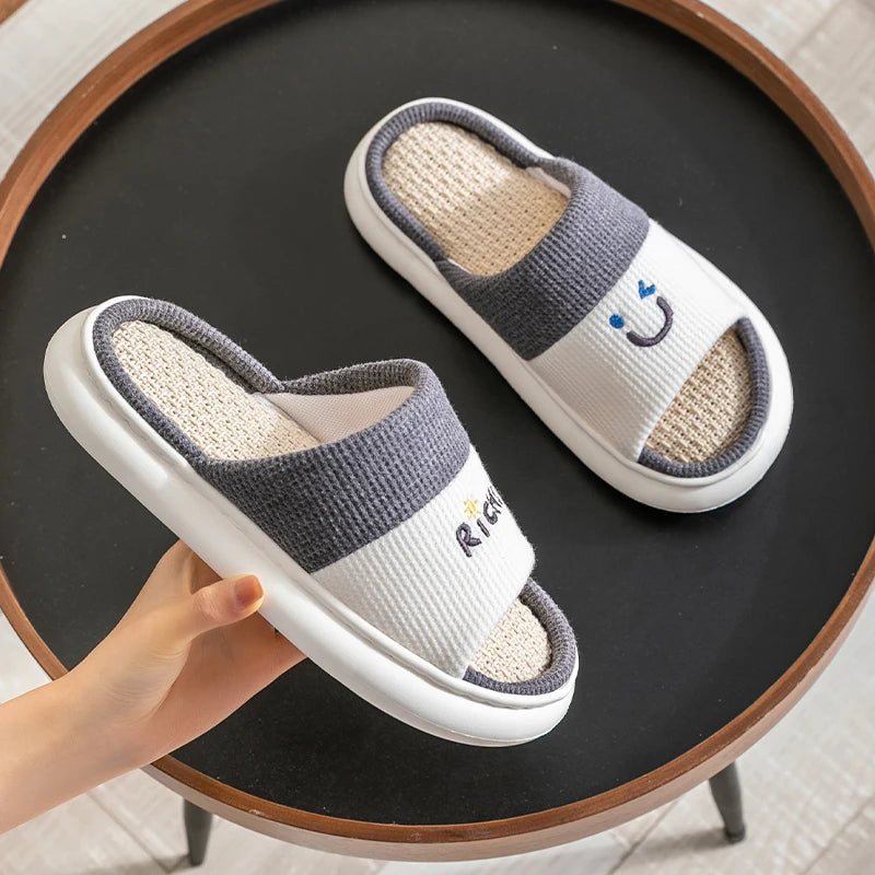 Women's Slippers Comfortable Soft Thick Sole Four Seasons Indoor Linen Slippers Soft Sole Anti Slip Couples's Home Slippers 2024