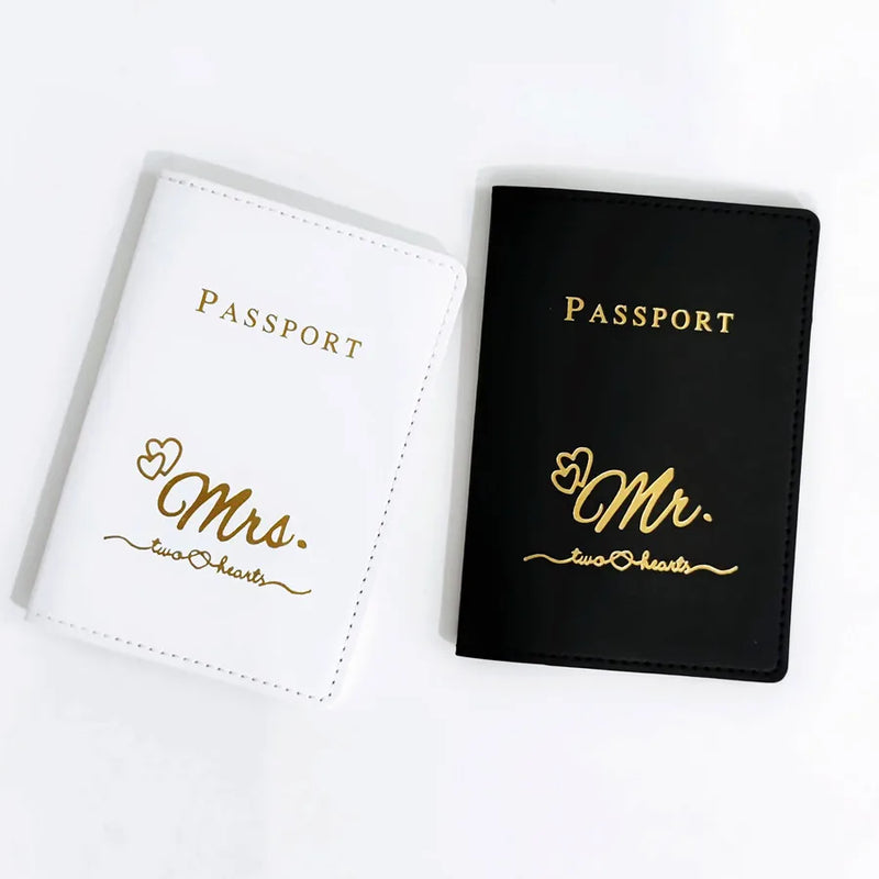 2PCS a Set Mr/Mrs Lovers PU Leather Passport Cover Case Card Holder Travel Accessories Lightweight Wallet Gift For Couples