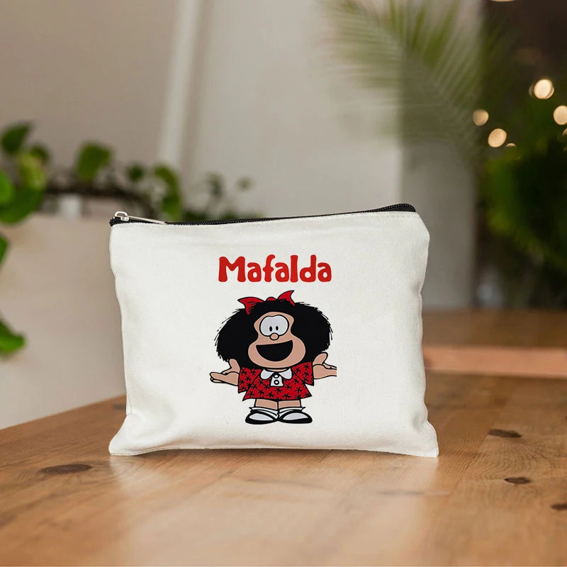 Mafalda Cute Anime Cosmetic Makeup Bag Pencil Organizer Zipper Kawaii Make Up Pouch Purse Travel Toiletry Bags Gift