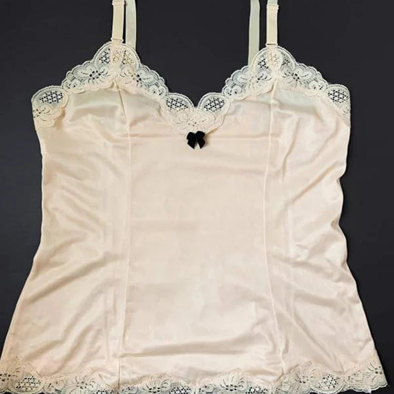 Y2K Bow Chic Sweet Clothing Cute Halter Tops Women Sleeveless Casual Singlet Vintage Tide Daily Slim Classic Aesthetic Camisole