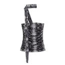 Aoaiiys Leopard Print Crop Top Women Tulle Tops Y2k Ruched Tops Sexy Backless Sleeveless Summer Pleated Beach Halter Top 2024