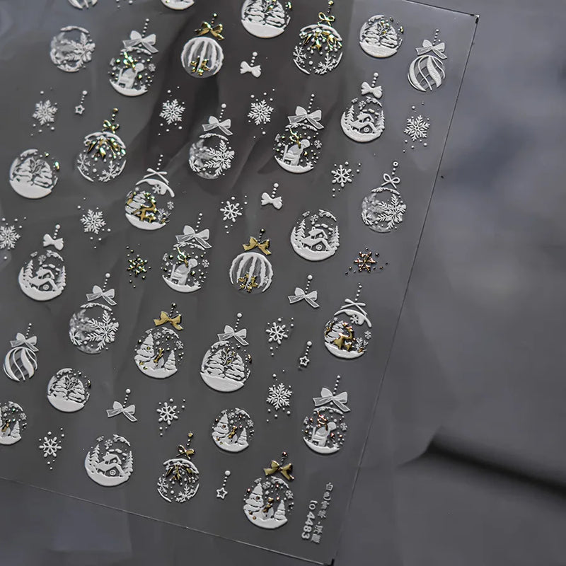 1Pcs Luxury Gold Christmas Nail Decorations Stickers Press on Nails 5D Laser Snowflake Christmas Tree Nail Art Sticker Decal DIY