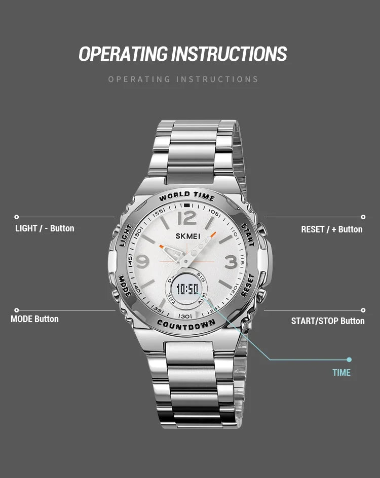 Reloj electrónico SKMEI 2310 resistente al agua para hombre, reloj de pulsera digital de acero inoxidable, reloj de lujo para hombre, reloj con movimiento, reloj para hombre