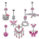 Gaibi European and American cross-border pink set navel ring navel button navel nail cat head dragonfly pistol butterfly nave...
