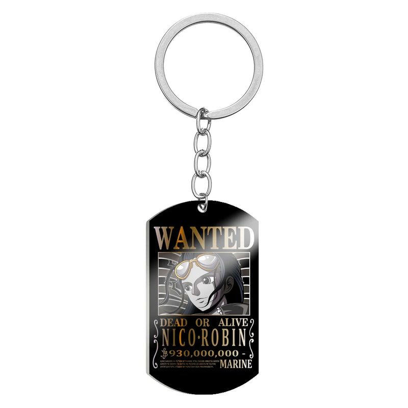 Stainless Steel Anime Keychain One Piece Luffy Ace Blackbeard Wanted Metal Key Holder Pendants Key Chains Souvenir Trinket Gift