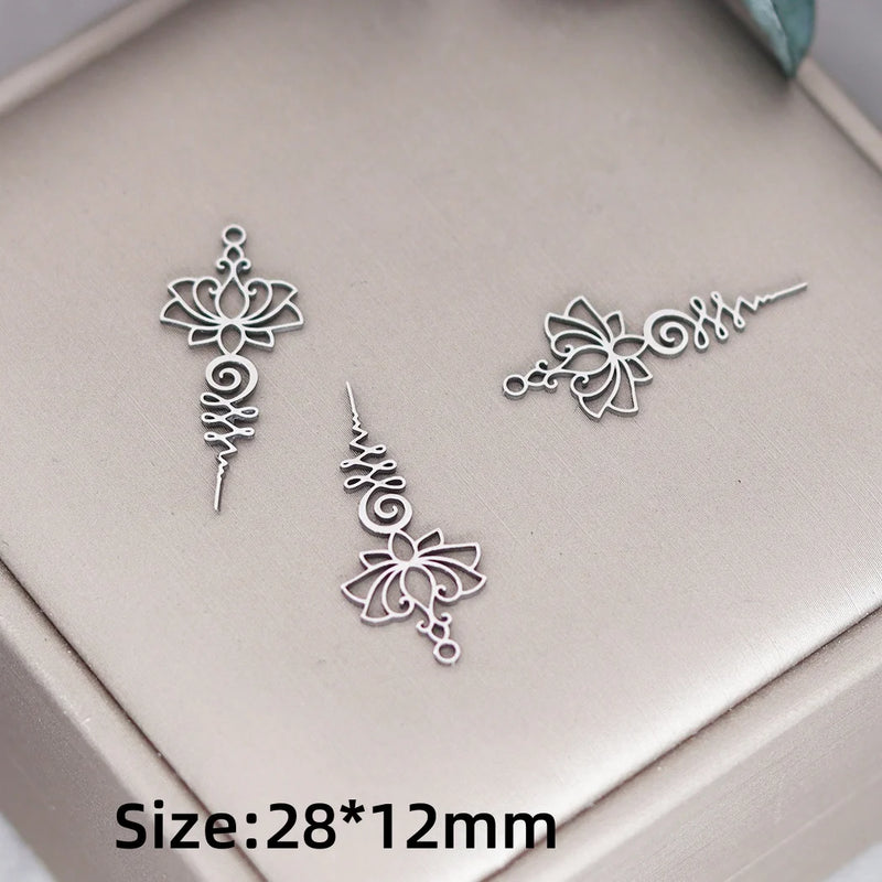 3pcs Vintage Lotus Flower/Potted Plant/Maple Leaf Art Line DIY Tassels Earrings Necklace Jewelry Making Titanium Steel Pendant