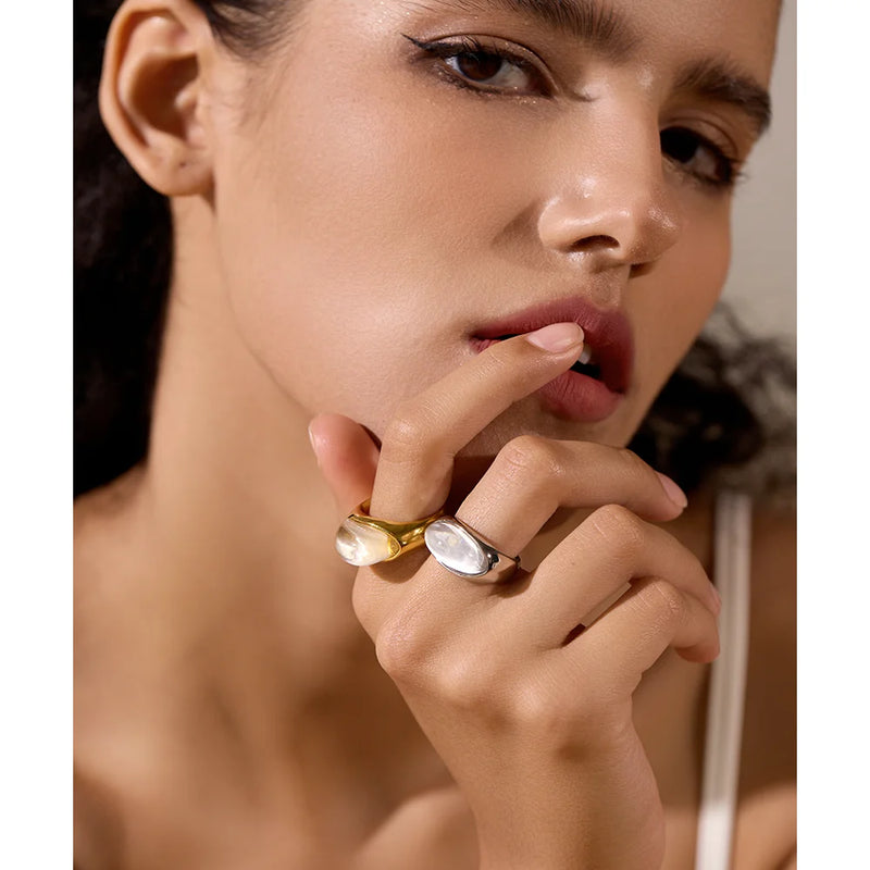 Yhpup Creative Resin 316L Stainless Steel Geometric Cast Fashion Mysterious Ring Charm High Quality Jewelry Bijoux Women Gift