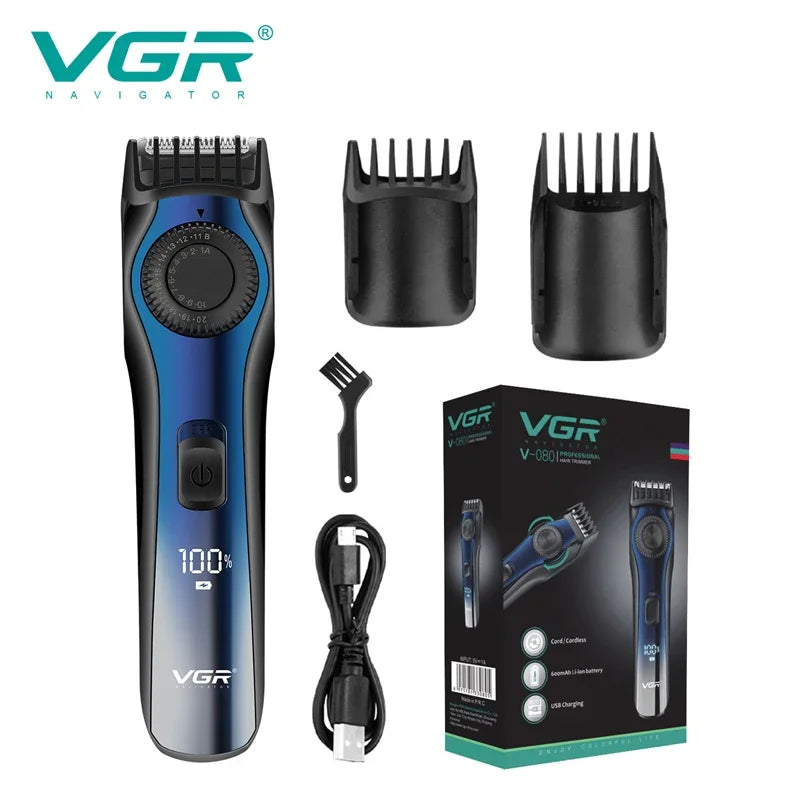 Recortadora de pelo VGR para hombre, ajustable, recargable, profesional, eléctrica, inalámbrica, V-080