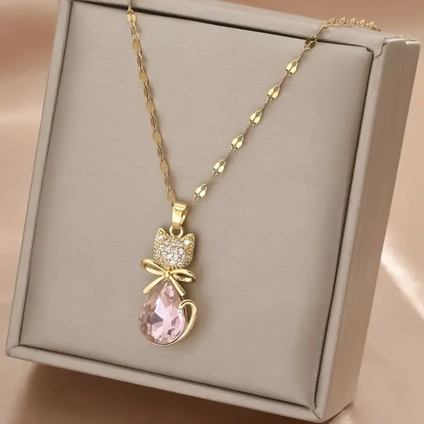 Fashionable and Cute Cat Water Drop Pendant Necklace Gives A Feminine Look, Light Luxury and Niche Design