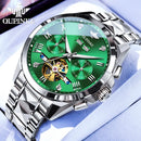 OUPINKE 3240 Automatic Watches Men 44mm Large Dial Tungsten Steel Strap Skeleton Flywheel Mechanical Watch for Men Luxury Watch