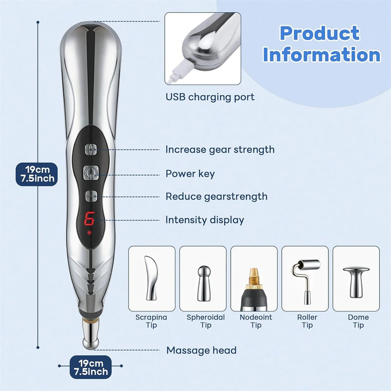 Electric Acupuncture Pen Body Muscle Massager 5 In 1 EMS Acupressure Pen Microcurrent Gua Sha Back Scraper Neck Foot Relaxation
