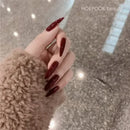 24pcs Wine Red Long Round Coffin Fake Nails With Glue Finished Art Full Cover Artificial Wearing False Nails Press On Nails Set