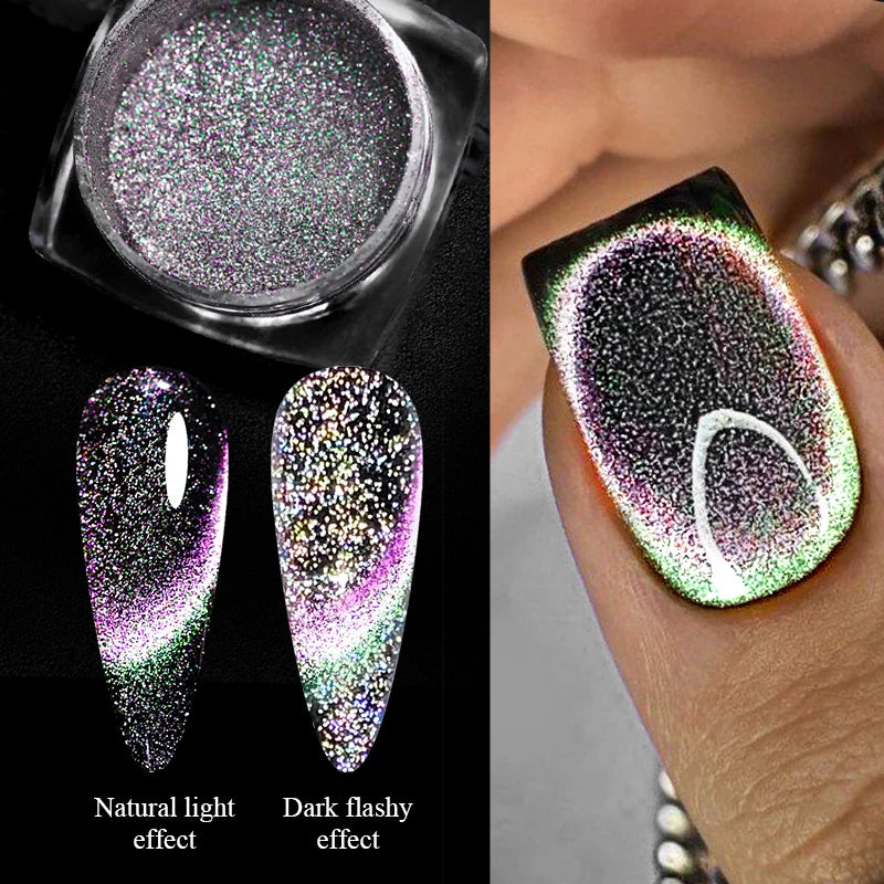 Reflective Magnetic Nail Powder Black Blue Chameleon Glitter Dust Metallic Chrome Shiny Pigment Nail Art Manicure Decoration DIY