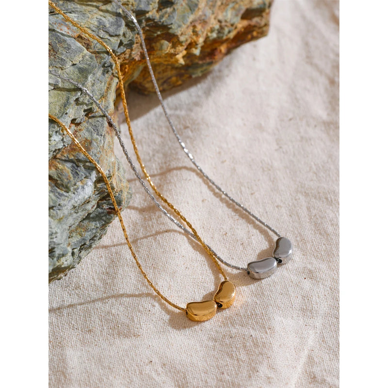 Yhpup 316L Stainless Steel Casting Metal Golden Bean Removable Pendant Necklace PVD Waterproof Office Lady Daily Jewelry Gift