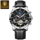 POEDAGAR Tourbillon Automatic Mechanical Wristwatch Waterproof Luminous Date Week Leather Men Watch Luxury Fashion Men's Watches