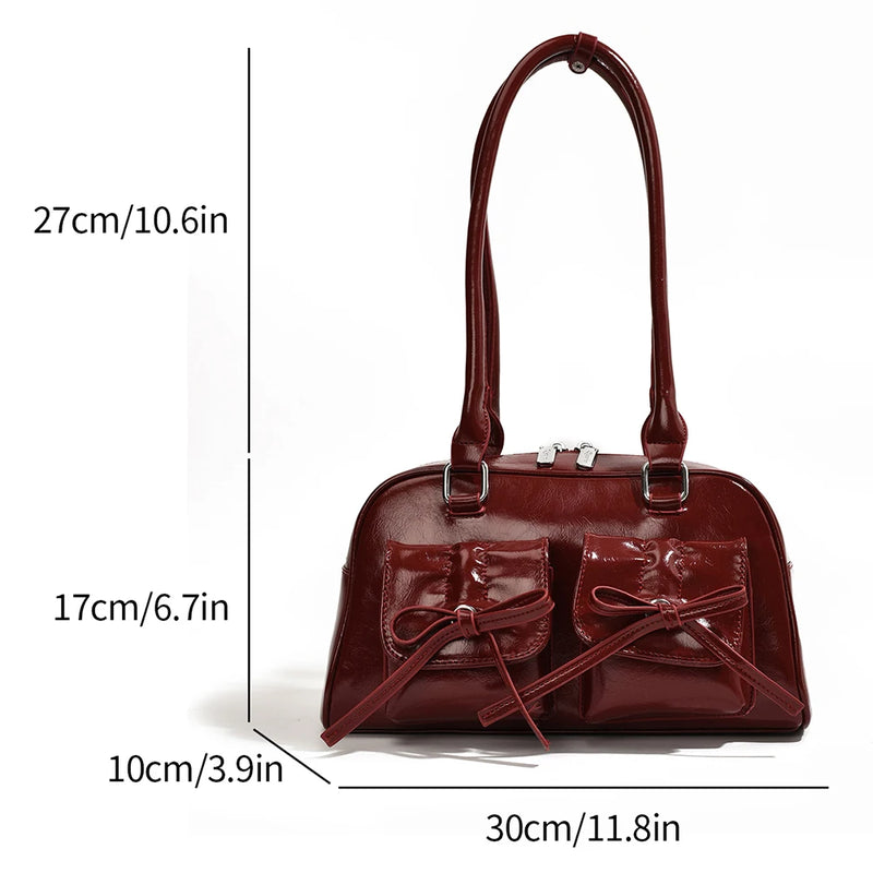 Y2k Red Handbag Purse for Women Girls Aesthetic Japanese Shoulder Bag Faux Leather Tote Bag PU Underarm Top Handle Clutch Bag