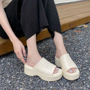 Summer Slope Heel Thick Sole Women's Slippers 2023 New Simple Soft Sole EVA High Heel Slippers Wearing Beach Anti Slip Slippers