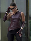 سترات نسائية بدون أكمام من الجلد من High Street برقبة مائلة وسحاب وأكمام من البولي يوريثان موضة خريف 2024، سترات نسائية بحافة ضيقة وقصيرة