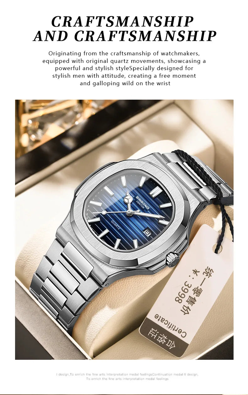 Classic Retro Brand Men Watch Business Steel Belt Calendar Luminous Waterproof Square Male Clock Fashion Quartz Watches gift