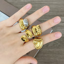 New Irregular Stainless Steel Chunky Dome Ring for Women Men Statement Croissant Ring Wide Double Layer Rings Party Jewelry Gift