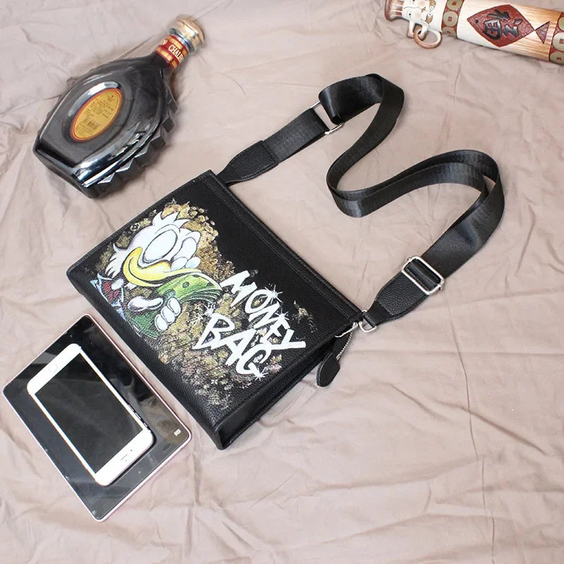 MINISO Disney Donald Duck Handbag Graffiti Clutch Bag Men and Women Pu Wallet Bag 2023 New Coin Purse