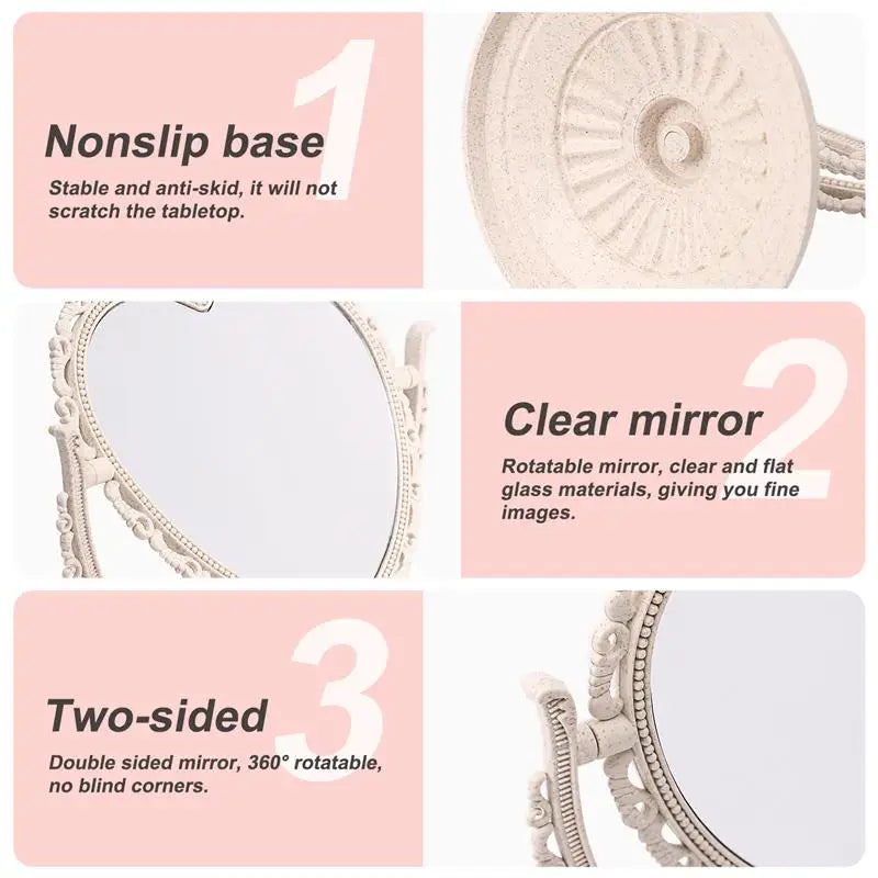 1pc Heart-Shaped Makeup Mirror Table Makeup Vanity Mirror Double-Sided Magnifying Mirror With Stand Tabletop Mirror
