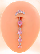 14G Stainless Steel Heart Dangled Belly Button Rings Belly Piercing Nombril for Women Girls Pink Zircon Crystal Sexy Navel Ring