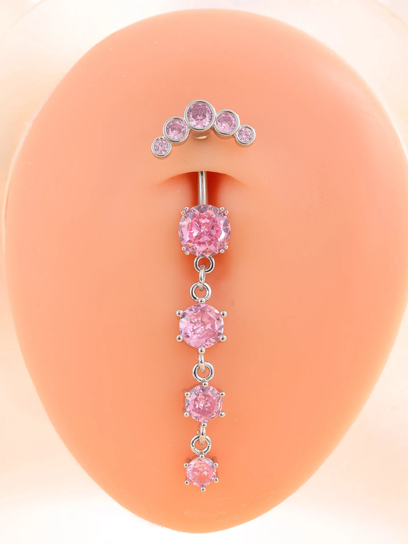 14G Stainless Steel Heart Dangled Belly Button Rings Belly Piercing Nombril for Women Girls Pink Zircon Crystal Sexy Navel Ring