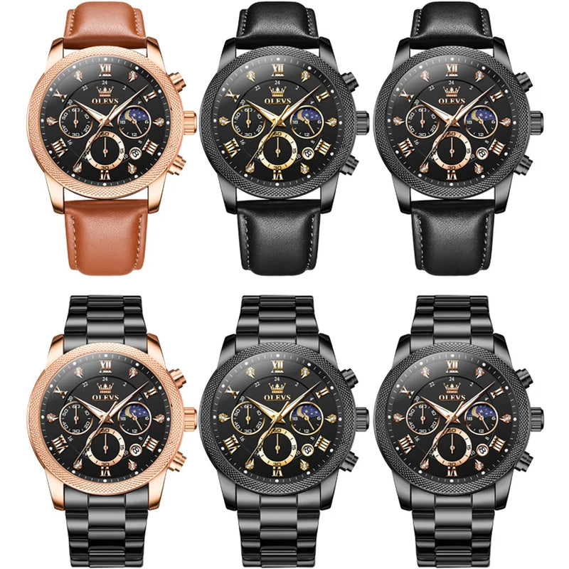 OLEVS 3660 Mens Watch Business Simply Original Quartz Watch Waterproof Luminous Watch For Man Multifunctional Chronograph Reloj