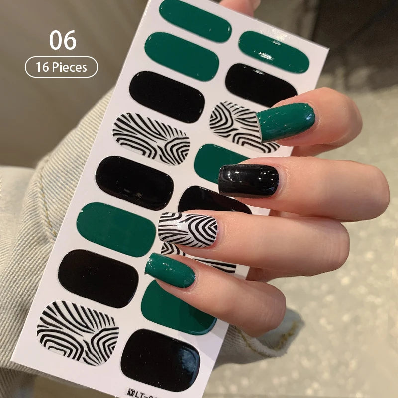 New 16 Strips Autumn Nail Stickers Full Cover Nail Patch Leopard Print 3D Nail Stickers Nail Polish Strips DIY Nail Art Making