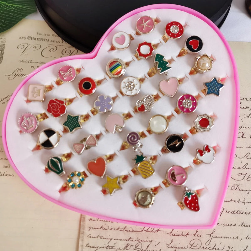 36pcs/lot Rings for Children Fruit Cartoon Christmas Ring Opening Adjustable Metal Engagement Jewelry  Gift Without Box