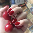 24pcs Wine Red Long Round Coffin Fake Nails With Glue Finished Art Full Cover Artificial Wearing False Nails Press On Nails Set