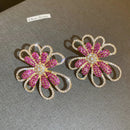 Exaggerated Luxury Crystal Flower Stud Earrings Women's Temperament Elegant Fashion Design Wedding Party Jewelry Valentine Gifts