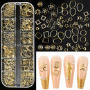 1000Pcs Gold Star Moon Glitter Nail Charms Metal Tips Slice Rivet DIY 3D FlatBack Nail Art Decorations Nails Jewelry Accessories