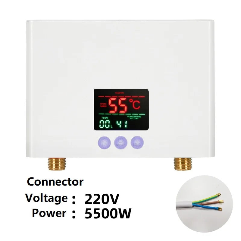 110V 220V Instant Water Heater Bathroom Kitchen Wall Mounted Electric Water Heater LCD Temperature Display with Remote Control