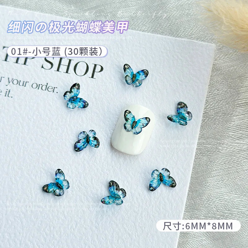 30PCS 3D Acrylic Butterfly Nail Art Charms Parts Glitter Accessories For Manicure Decor Nails Decoratoin Supplies Material Tool