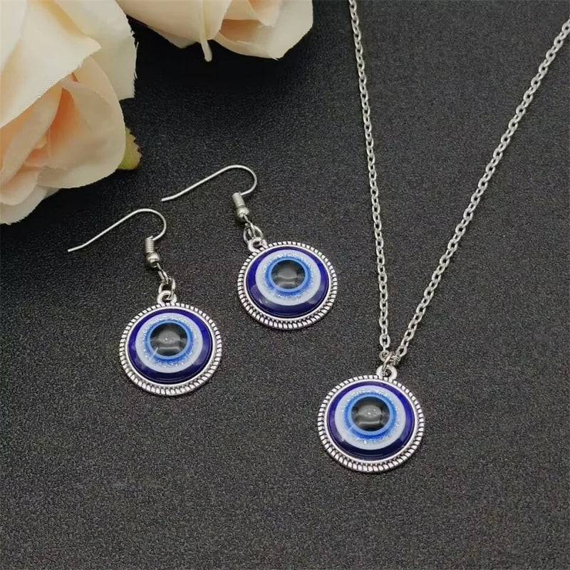 Vintage Türkiye Blue Eye Pendant Necklace Women's Earrings Blue Medusa Devil's Eye Party Lucky Earrings Fashion Jewelry Set Gift