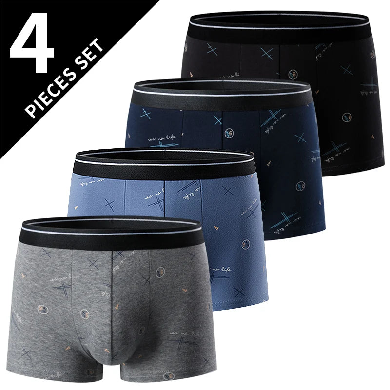 4-piece men's fashion printed boyshort comfortable plus size 5XL6XL juvenile underwear beach shorts elastic waist underwear
