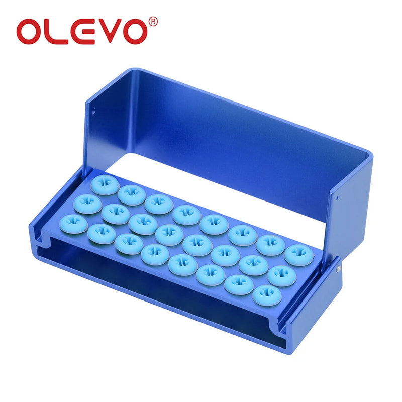 OLEVO Aluminum Dental Burs Holder Sterilizer Case Drills Block for High/Low Speed Bur Organizer Box With Silicone Autoclavable
