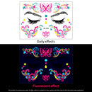 1Pc UV Neon Butterfly Flower Face Tattoo Stickers 14*15cm Waterproof Fluorescent Body Sticker for Club Party Makeup Face Sticker