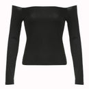 CIBBAR Solid Slash Neck Crop Top Women Off Shoulder Long Sleeve Skinny T-shirt Harajuku y2k Femme Clothing Autumn Casual Shirts