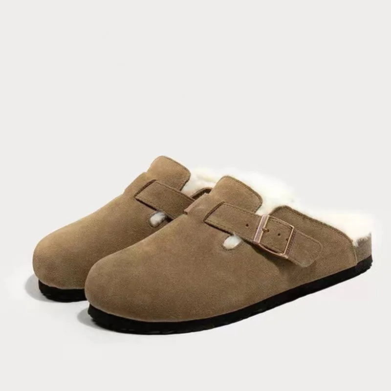 Shoes Female 2024 Hot Sale Closed Toe Women's Slippers Warm Casual Slippers Women Buckle Round Toe Flat with Outdoor Shoes Women