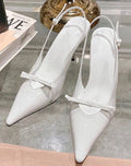One Line Buckle High Heels Women's Slim Heels New Summer Style Bow Tie Wrap Hollowed Out Patent Leather Sandals